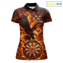 Load image into Gallery viewer, Fire Flame Eagle Red-Blue Cracked Dartboard Women Darts Polo Shirt Custom Dart League Shirts NYN2644
