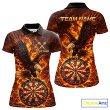 Load image into Gallery viewer, Fire Flame Eagle Red-Blue Cracked Dartboard Women Darts Polo Shirt Custom Dart League Shirts NYN2644