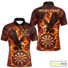 Load image into Gallery viewer, Fire Flame Eagle Red-Blue Cracked Dartboard Men Darts Polo Shirt Custom Dart League Shirts NYN2644