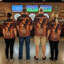 Load image into Gallery viewer, Fire Flame Eagle Red-Blue Cracked Dartboard Men Darts Polo Shirt Custom Dart League Shirts NYN2644