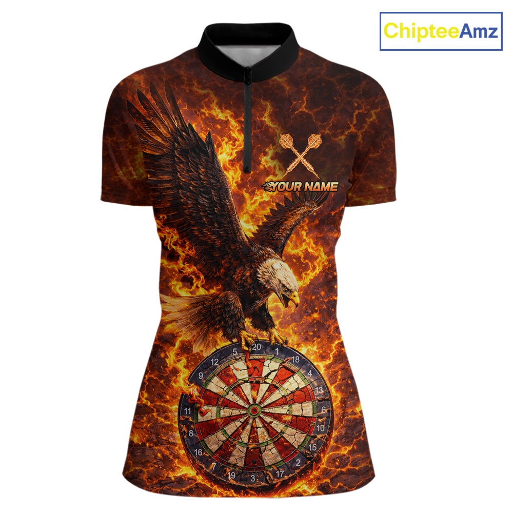 Fire Flame Eagle Red-Blue Cracked Dartboard Women Darts 1/4-Zip Shirt Custom Dart League Shirts NYN2644