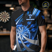 Load image into Gallery viewer, Custom Blue Flaming Dartboard &amp; Arrow Men Darts Polo &amp; 1/4-Zip Shirts Dart Team Jerseys NYN2799