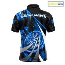 Load image into Gallery viewer, Custom Blue Flaming Dartboard &amp; Arrow Men Darts Polo &amp; 1/4-Zip Shirts Dart Team Jerseys NYN2799