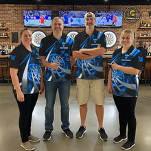 Load image into Gallery viewer, Custom Blue Flaming Dartboard &amp; Arrow Men Darts Polo &amp; 1/4-Zip Shirts Dart Team Jerseys NYN2799