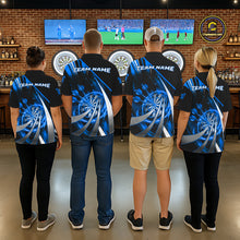 Load image into Gallery viewer, Custom Blue Flaming Dartboard &amp; Arrow Men Darts Polo &amp; 1/4-Zip Shirts Dart Team Jerseys NYN2799