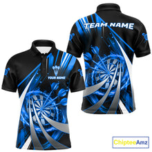 Load image into Gallery viewer, Custom Blue Flaming Dartboard &amp; Arrow Men Darts Polo &amp; 1/4-Zip Shirts Dart Team Jerseys NYN2799