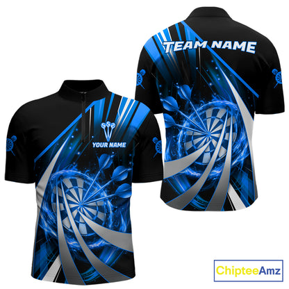 Custom Blue Flaming Dartboard & Arrow Men Darts Polo & 1/4-Zip Shirts Dart Team Jerseys NYN2799