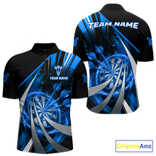 Load image into Gallery viewer, Custom Blue Flaming Dartboard &amp; Arrow Men Darts Polo &amp; 1/4-Zip Shirts Dart Team Jerseys NYN2799