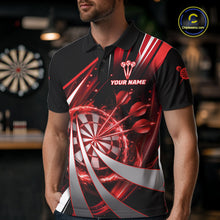 Load image into Gallery viewer, Custom Red Flaming Dartboard &amp; Arrow Men Darts Polo &amp; 1/4-Zip Shirts Dart Team Jerseys NYN2800