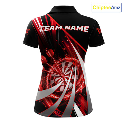 Custom Red Flaming Dartboard & Arrow Women Darts Polo & 1/4-Zip Shirts Dart Team Jerseys NYN2800