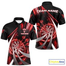 Load image into Gallery viewer, Custom Red Flaming Dartboard &amp; Arrow Men Darts Polo &amp; 1/4-Zip Shirts Dart Team Jerseys NYN2800