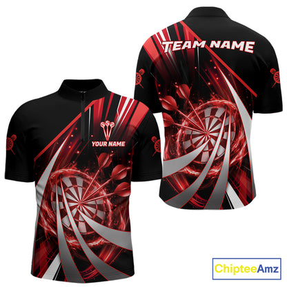 Custom Red Flaming Dartboard & Arrow Men Darts Polo & 1/4-Zip Shirts Dart Team Jerseys NYN2800