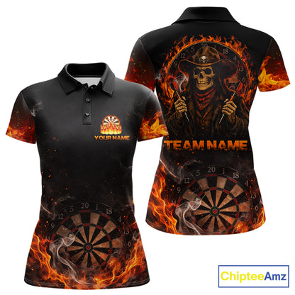 Personalized Grim Reaper Red Flames Smoke Dartboard Darts Shirts For Women Dart Team Jerseys NYN2803