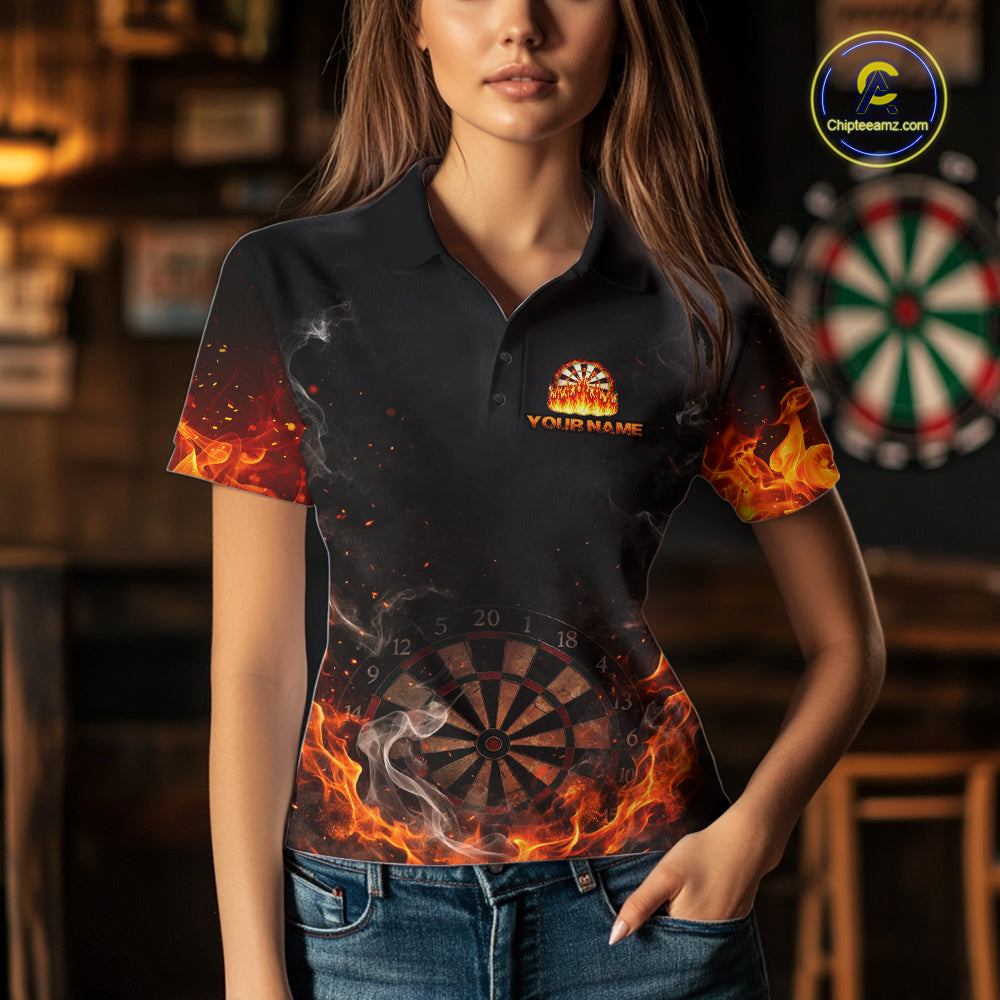 Personalized Grim Reaper Red Flames Smoke Dartboard Darts Shirts For Women Dart Team Jerseys NYN2803