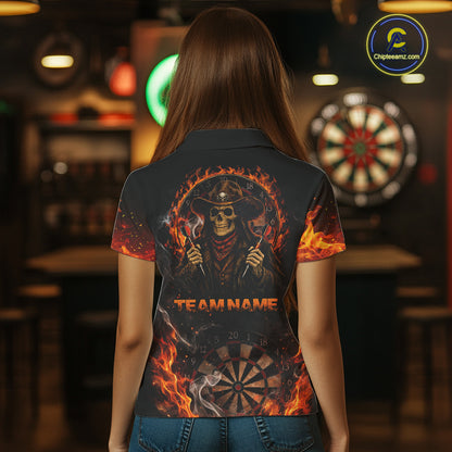 Personalized Grim Reaper Red Flames Smoke Dartboard Darts Shirts For Women Dart Team Jerseys NYN2803