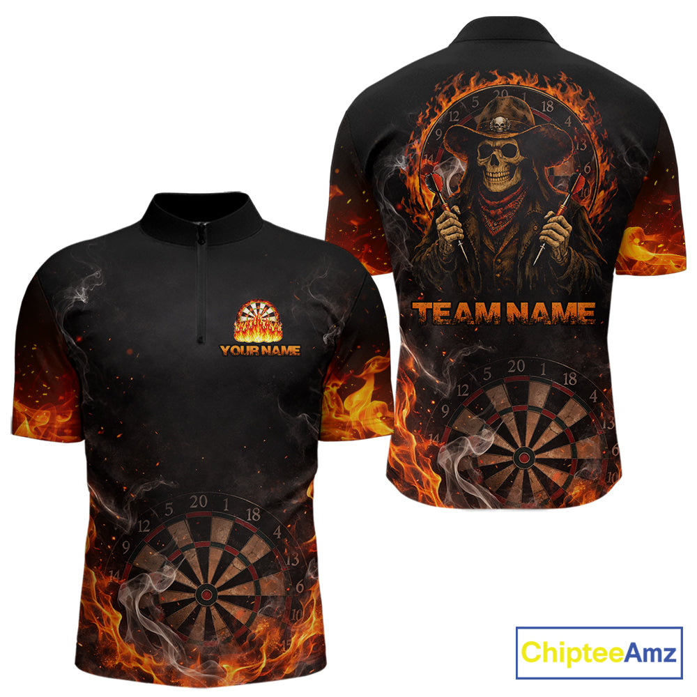 Personalized Grim Reaper Red Flames Smoke Dartboard Darts Shirts For Men Dart Team Jerseys NYN2803