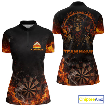 Personalized Grim Reaper Red Flames Smoke Dartboard Darts Shirts For Women Dart Team Jerseys NYN2803
