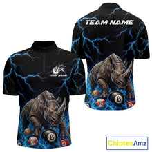 Load image into Gallery viewer, Funny rhino billiard 8 ball pool shirt for men custom thunder lightning billiard jersey blue