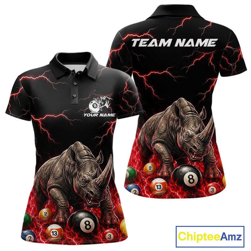 Funny rhino billiard 8 ball pool shirt for women custom thunder lightning billiard jersey red