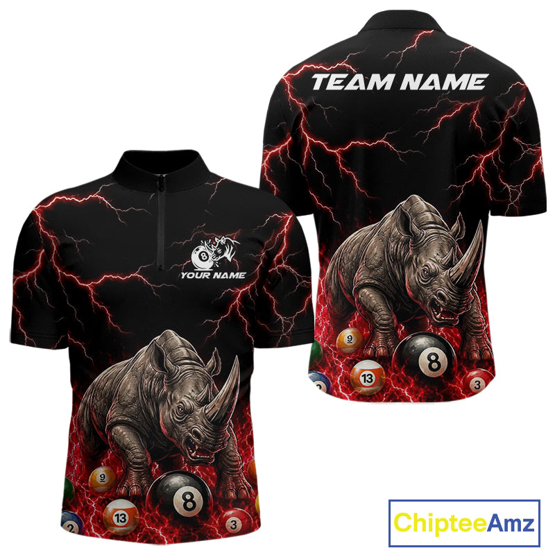 Funny rhino billiard 8 ball pool shirt for men custom thunder lightning billiard jersey red