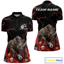 Load image into Gallery viewer, Funny rhino billiard 8 ball pool shirt for women custom thunder lightning billiard jersey red