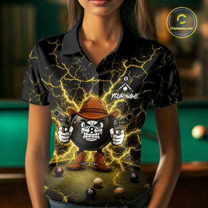 Billiard 8 Ball Cowboy Funny Pool Shirt For Women Custom Thunder Yellow Team Billiard Attire NYN3443