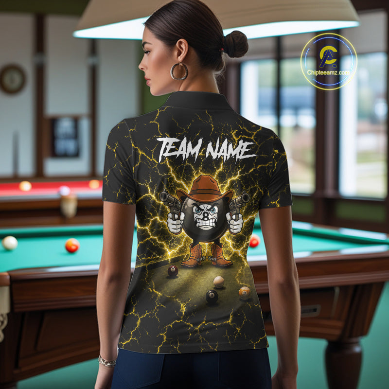 Billiard 8 Ball Cowboy Funny Pool Shirt For Women Custom Thunder Yellow Team Billiard Attire NYN3443
