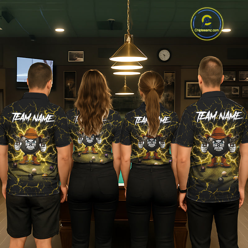 Billiard 8 Ball Cowboy Funny Pool Shirt For Women Custom Thunder Yellow Team Billiard Attire NYN3443
