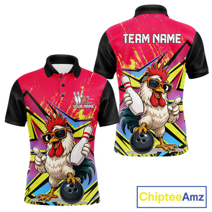 Custom Funny Rooster Strike Bowling Jersey For Men Bowling Shirt Polo & 1/4 Zip Bowling Team Shirt NYN4365