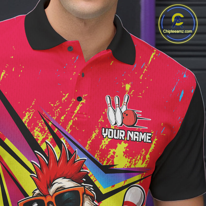 Custom Funny Rooster Strike Bowling Jersey For Men Bowling Shirt Polo & 1/4 Zip Bowling Team Shirt NYN4365