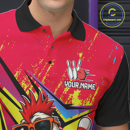 Custom Funny Rooster Strike Bowling Jersey For Men Bowling Shirt Polo & 1/4 Zip Bowling Team Shirt NYN4365