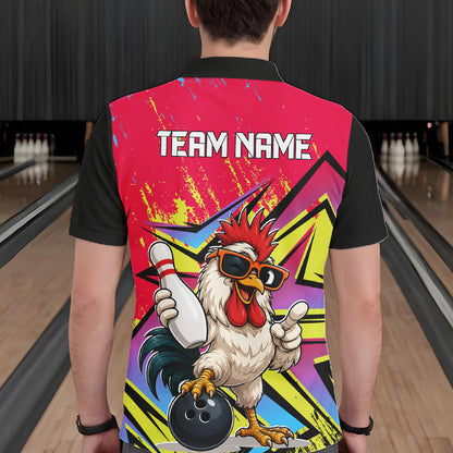 Custom Funny Rooster Strike Bowling Jersey For Men Bowling Shirt Polo & 1/4 Zip Bowling Team Shirt NYN4365