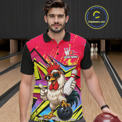 Custom Funny Rooster Strike Bowling Jersey For Men Bowling Shirt Polo & 1/4 Zip Bowling Team Shirt NYN4365