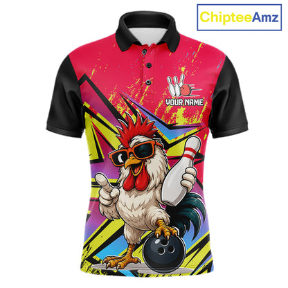 Custom Funny Rooster Strike Bowling Jersey For Men Bowling Shirt Polo & 1/4 Zip Bowling Team Shirt NYN4365