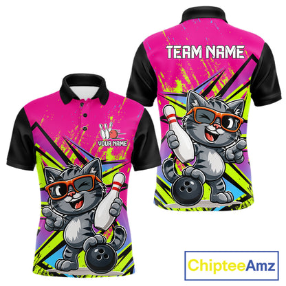 Custom Funny Tabby Cat Strike Bowling Jersey For Men Bowling Shirt Polo & 1/4 Zip Bowling Team Shirt NYN4366
