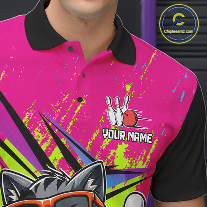 Custom Funny Tabby Cat Strike Bowling Jersey For Men Bowling Shirt Polo & 1/4 Zip Bowling Team Shirt NYN4366