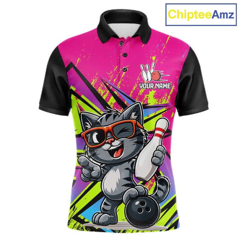 Custom Funny Tabby Cat Strike Bowling Jersey For Men Bowling Shirt Polo & 1/4 Zip Bowling Team Shirt NYN4366