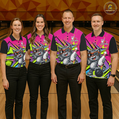 Custom Funny Tabby Cat Strike Bowling Jersey For Men Bowling Shirt Polo & 1/4 Zip Bowling Team Shirt NYN4366