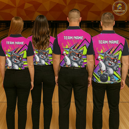 Custom Funny Tabby Cat Strike Bowling Jersey For Men Bowling Shirt Polo & 1/4 Zip Bowling Team Shirt NYN4366