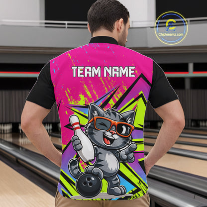 Custom Funny Tabby Cat Strike Bowling Jersey For Men Bowling Shirt Polo & 1/4 Zip Bowling Team Shirt NYN4366