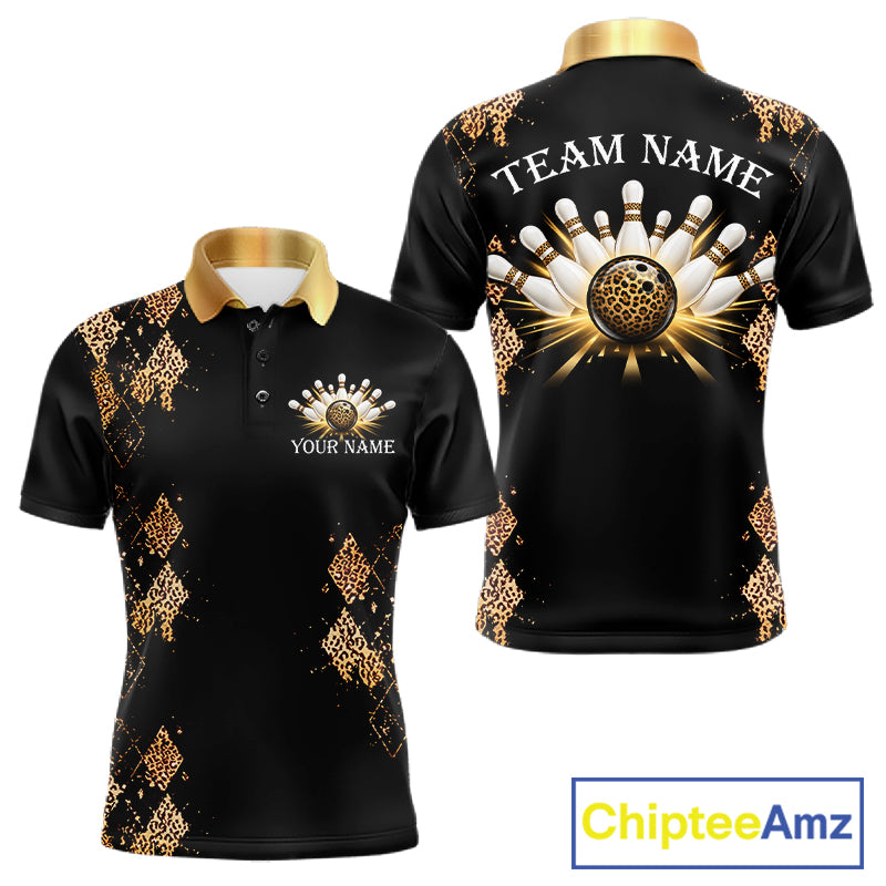 Gold Leopard Pattern Bowling Shirts For Men Custom Leopard Light Bowling Strike Bowling Team Jersey NYN4376