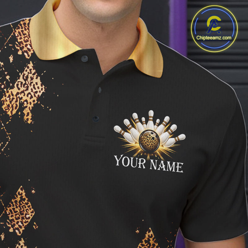 Gold Leopard Pattern Bowling Shirts For Men Custom Leopard Light Bowling Strike Bowling Team Jersey NYN4376