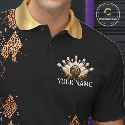 Gold Leopard Pattern Bowling Shirts For Men Custom Leopard Light Bowling Strike Bowling Team Jersey NYN4376