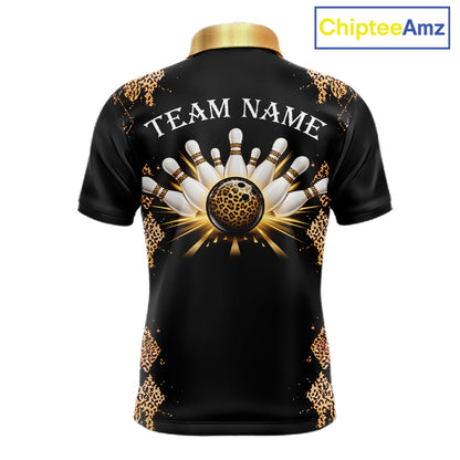 Gold Leopard Pattern Bowling Shirts For Men Custom Leopard Light Bowling Strike Bowling Team Jersey NYN4376