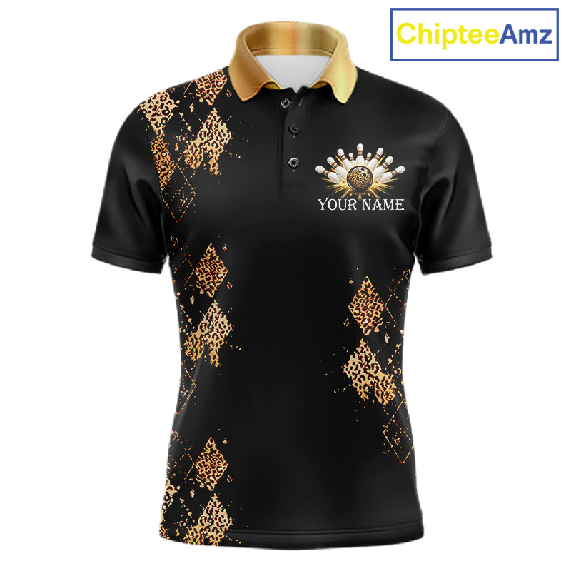 Gold Leopard Pattern Bowling Shirts For Men Custom Leopard Light Bowling Strike Bowling Team Jersey NYN4376