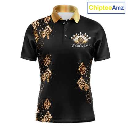 Gold Leopard Pattern Bowling Shirts For Men Custom Leopard Light Bowling Strike Bowling Team Jersey NYN4376