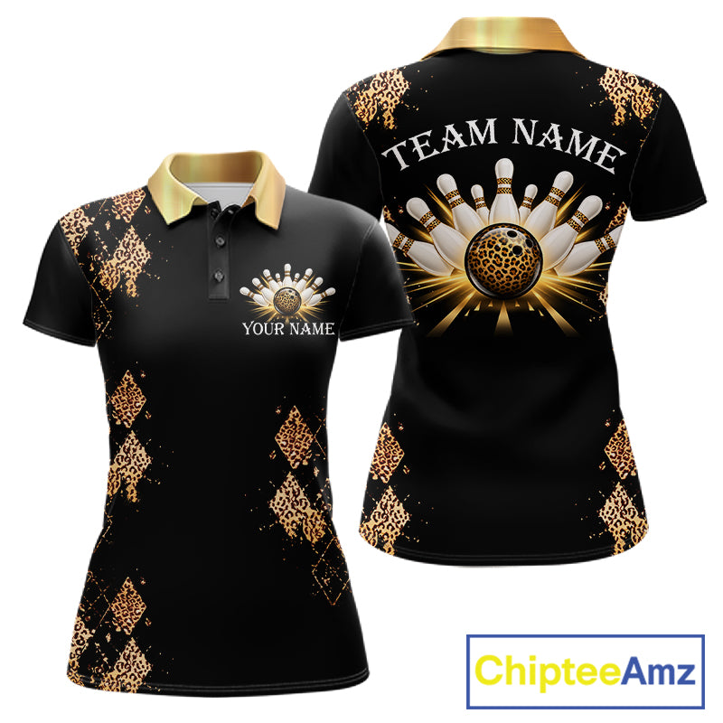 Gold Leopard Pattern Bowling Shirts For Women Custom Leopard Light Bowling Strike Bowling Team Jersey NYN4376