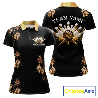 Gold Leopard Pattern Bowling Shirts For Women Custom Leopard Light Bowling Strike Bowling Team Jersey NYN4376