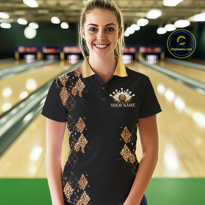 Gold Leopard Pattern Bowling Shirts For Women Custom Leopard Light Bowling Strike Bowling Team Jersey NYN4376