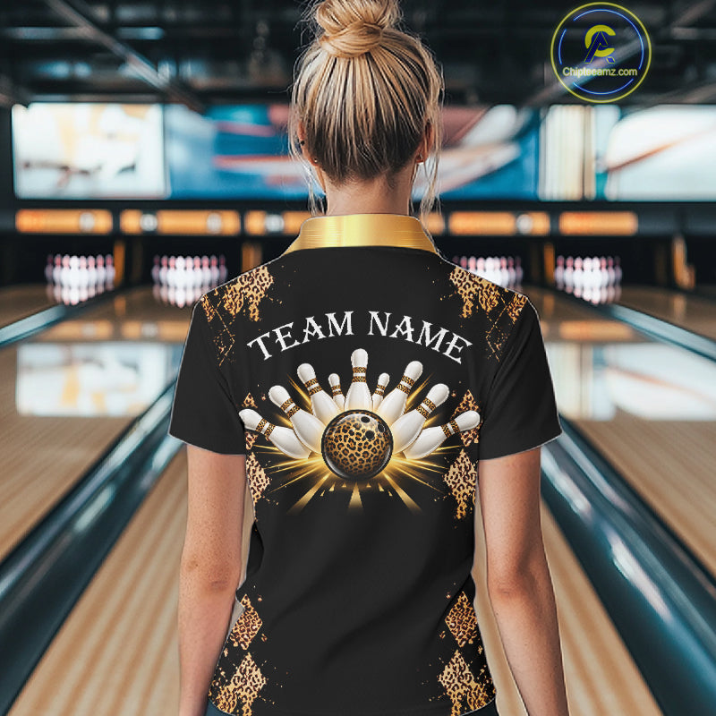 Gold Leopard Pattern Bowling Shirts For Women Custom Leopard Light Bowling Strike Bowling Team Jersey NYN4376